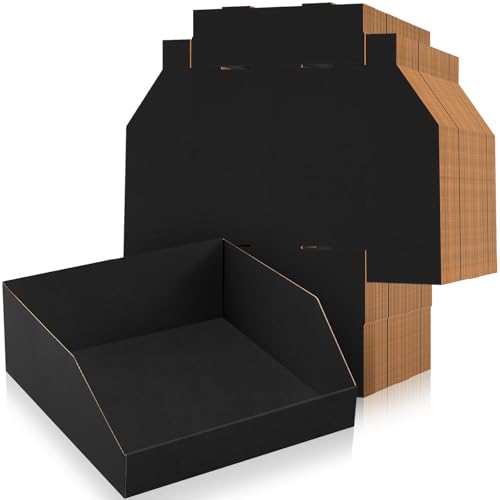 Fuyoooo 30 Pack 12 x 10 x 4. 5 Inches Cardboard Storage Bins Open Top Bin Boxes Black Corrugated Shelf Organizer Bins for Pantry, Parts, Garage, Snacks, Bottles, Cans or Warehouse Home Cubby - size: 12 x 10 x 4.5 Inches