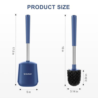 SetSail Toilet Brush and Holder, Self Closing Lid Toilet Bowl Brushes Holder and Extra Long Handle Ventilated Toilet Brush Set for Bathroom Cleaning, Nylon Bristles, Dark & Blue - color: Dark Blue, size: 1 pack