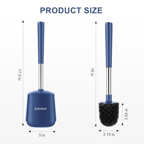 SetSail Toilet Brush and Holder, Self Closing Lid Toilet Bowl Brushes Holder and Extra Long Handle Ventilated Toilet Brush Set for Bathroom Cleaning, Nylon Bristles, Dark & Blue - color: Dark Blue, size: 1 pack