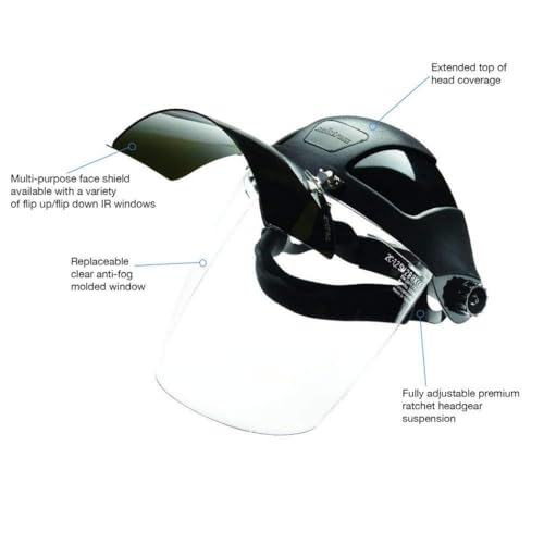 Sellstrom DP4 Face Shield - Lightweight Mask with High Impact Crown & Ratchet Headgear for Work, Grinding, Plasma/Flame Cutting - ANSI Z87.1 - Clear Anti Fog Polycarbonate Window - UV/IR Flip Up Visor - style: Shade 6 Infrared Visor