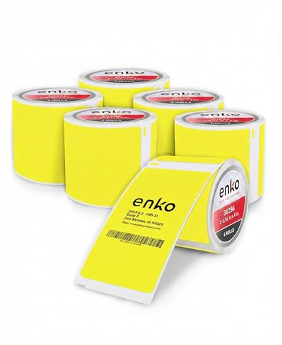 enKo 30256 6 Rolls | 1800 Yellow Direct Thermal Labels (2-5/16 x 4 in) - color: Yellow