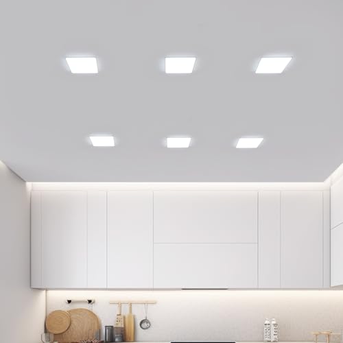 DELIPOP 6 Pack 4.72 Inch LED Square Recessed Lighting, 6500K Ultra Thin Frameless Led Downlight Lighting, 20W Slim Panel Ceiling Light for Bathroom Kitchen Basement - size: 4.72in-6500K-6Pack