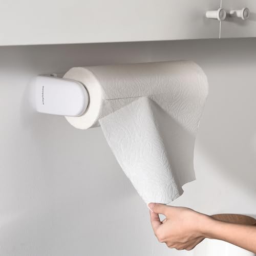 ONE Hand Tear Paper Towel Holder Under Cabinet/Wall for 9.4-11inch, White - color: White