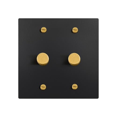SELECT 2 Gang Solid Brass Rotary Dimmer Switch, 3-Way & 1-Way Compatible - color: Black with Brass, size: 2 Gang, style: 1/3-Way Dimmer