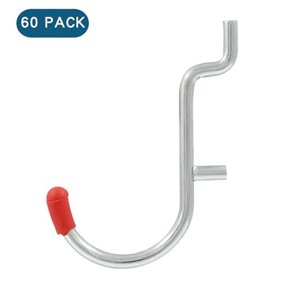60Pcs Metal Pegboard J Hooks, 1/4", Red Head - color: Red, size: 60pcs
