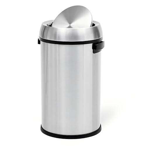 17 Gallon Fingerprint-Proof Stainless Steel Trash Can, Heavy Duty Commercial Round Garbage Bin with Swing Lid for Restaurant, Home, Office, Silver - color: Silver