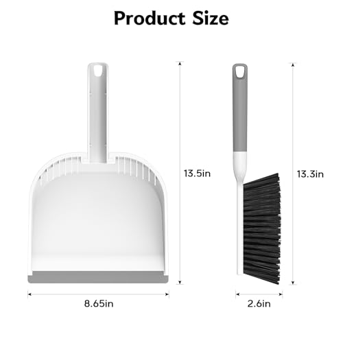 SetSail Small Dustpan and Brush Set with Comb Teeth Clean Pet Hair, White - color: White