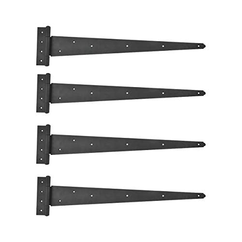 Renovators Supply Manufacturing Black T Strap Shed Door Hinge 25-1/4 Inch Rustic Flush Mount Black Iron Barn Door Shed Hinge with Hardware Pack of 4 - size: Pack of 4