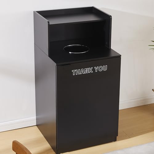 Restaurant Trash Can Cabinet, Commercial Trash Cans 32 Gallon Wooden Trash Can and Garbage Receptacle with Tray Holder, Door, Large Trash Bin for Restaurant, Cafeteria, Kitchen, Office, School, Black - color: Black