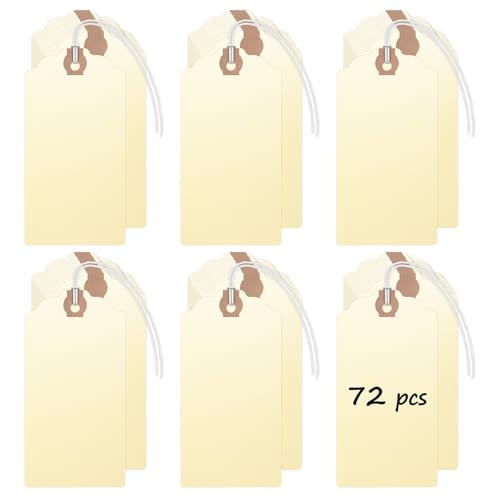 Uniclife 72 Pcs Blank Shipping Tags with Elastic String Attached Cardstock Paper Hang Tags with Reinforced Eyelet Large Marking Price Tag Inventory Label Tag, Beige (4.7" x 2 3/8") - color: Beige