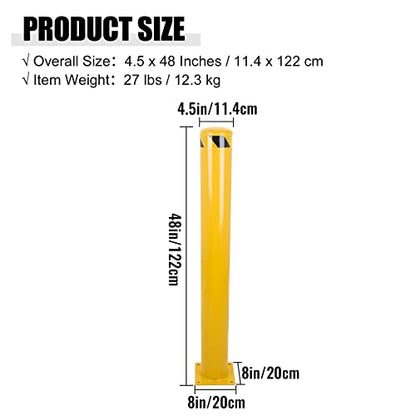 Safety Bollard, 48 Inch Height Yellow Steel Bollard Post, 4.5 Inch Diameter Pipe Safety Post, Durable Steel Safety Bollard Fits for Traffic Sensitive Area - size: 48x4.5