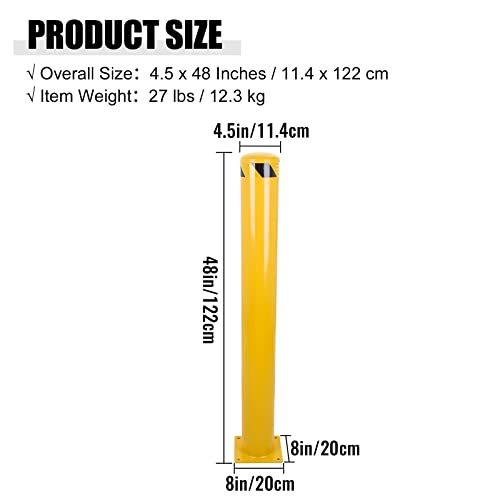 Safety Bollard, 48 Inch Height Yellow Steel Bollard Post, 4.5 Inch Diameter Pipe Safety Post, Durable Steel Safety Bollard Fits for Traffic Sensitive Area - size: 48x4.5