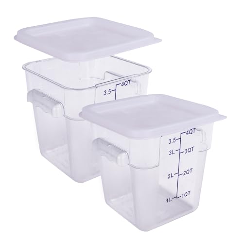 2 Pack RED Square Food Storage Container With Lid,Commercial Storage Box With Scale & Handle,Cake Making,Dough Marinating Meat,Kitchen Supplies (4 Quart) - size: 4 Quart-RED LID & MEASURING LINE
