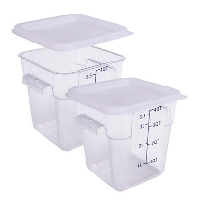 2 Pack RED Square Food Storage Container With Lid,Commercial Storage Box With Scale & Handle,Cake Making,Dough Marinating Meat,Kitchen Supplies (4 Quart) - size: 4 Quart-RED LID & MEASURING LINE