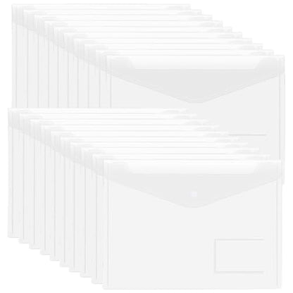 20pcs Plastic Envelopes, Clear Envelopes with Snap Button Closure, A4 Size