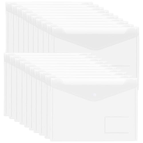 20pcs Plastic Envelopes, Clear Envelopes with Snap Button Closure, A4 Size