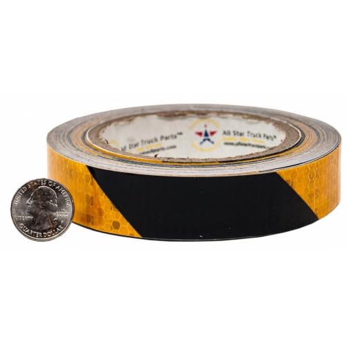 Waterproof Reflective Safety Tape Roll 1"/2" Yellow Black Striped Floor Marking Tape Hazard Caution Warning Tape Auto Truck Self-Adhesive Safety Sticker Strips for Wall Factory Trailer (1 in x 50 FT) - size: 1 IN x 50 FT