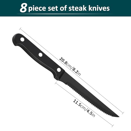Steak Knife Sets, SANLUNS Kitchen Chef Knife Set & Serrated Knives of 8 - Professional Design Collection - Razor-Sharp High Carbon Stainless Steel Dinner Knives with Ergonomic Handles (8 Pcs - Black) - color: JB-Steak Knife-8Pc-Black