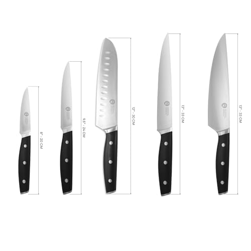 MasterChef Chef Knife Set with Bag, Knife Roll Set with 5 Professional Quality Kitchen Knives for Precision Home Cooking, High Carbon Stainless Steel Blades & Triple Riveted Handles - size: 5 Piece, style: Knife Roll Set