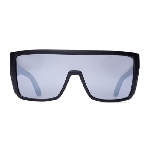 Polarized Safety Sunglasses, UV400 Protection, ANSI Z87.1 Wraparound Protective Eyewear - color: Matte Black Silver Mirror
