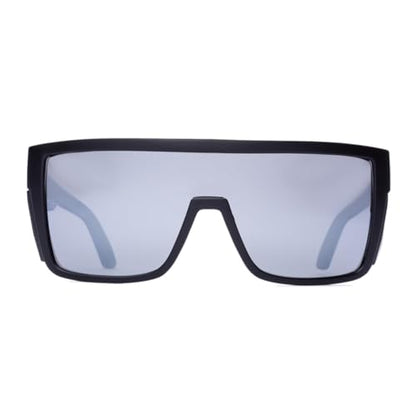 Polarized Safety Sunglasses, UV400 Protection, ANSI Z87.1 Wraparound Protective Eyewear - color: Matte Black Silver Mirror