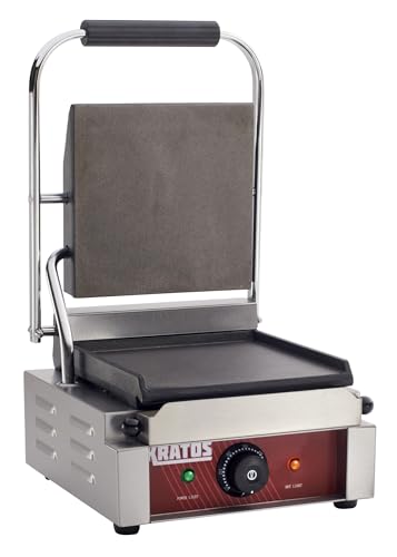 Kratos Commercial Electric Panini Sandwich Grill with Smooth Plates, 9" x 9" Cooking Surface, Commercial Countertop Panini Press, 120V, 1750W (29Y-018) - size: Small w/ Smooth Plates