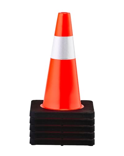VEVOR Safety Cones, 5 Pack 18" Traffic Cones, PVC Orange Construction Cones with Reflective Collars and Black Weighted Base, for Traffic Control, Driveway Road Parking and School Improvement - size: 18"H(5Pack)