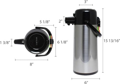 TrueCraftware- 3.0 Liter/ 101 oz Push Button Coffee Airpot Stainless Steel Body Glass Lined - Hot Beverage Coffee Chocolate Juice Tea Drinks Dispenser Ideal for Large Crowds for Any Occasion - size: 101.4 Ounces