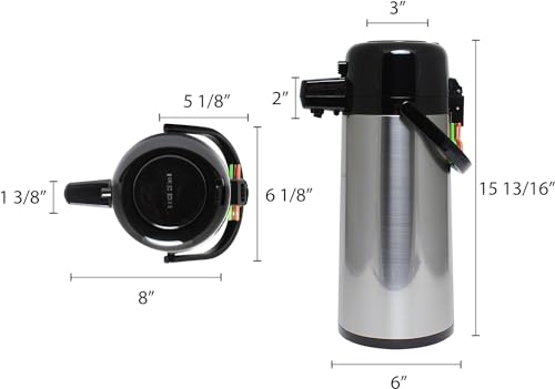 TrueCraftware- 2.5 Liter/ 84 oz Push Button Coffee Airpot Stainless Steel Body Glass Lined - Hot Beverage Coffee Chocolate Juice Tea Drinks Dispenser Ideal for Large Crowds for Any Occasion - size: 84.5 Ounces