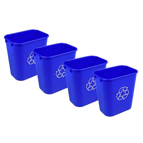 Rectangular Commercial 3.5 Gallon Office Blue Recycling Bin Wastebasket Small Compact Trash Can Deskside Bin, Undersink Bin (4, 3.5 Gallon) - size: 3.5 Gallon