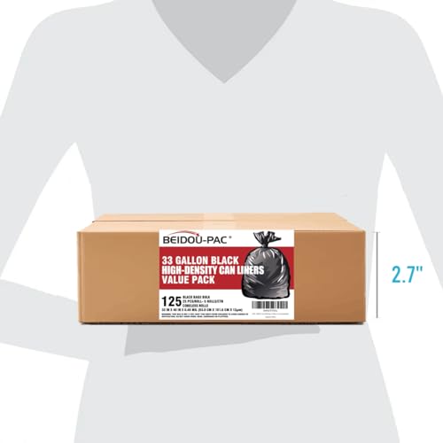BEIDOU-PAC 33 Gallon Trash Bags, 125 Count, Black Garbage bags, Multi-purpose Trash Can Bin Liners for Home Commercial, Outdoor, Construction, Industrial, Janitorial, Municipal, Lawn, Leaf - style: 33 Gallon |12 Micron |125 Count
