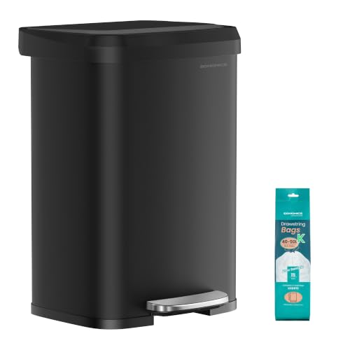 SONGMICS Kitchen Trash Can, 13-Gallon (50 L) Stainless Steel, Soft Closure - color: Black, style: 13 Gallons