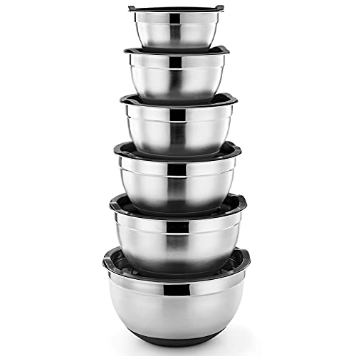 P&P CHEF Stainless Steel Mixing Bowls With Lids, Set of 6, Black - color: Black