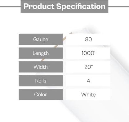 PSBM 4 Rolls White Stretch Film/Wrap with Handles 20 Inch x 1000 Feet 80 Gauge, Heavy Duty Industrial Strength Shrink Plastic Wrap for Moving, Packing, Shipping, Pallet Wrapping & Storage - size: 4 Rolls, style: White