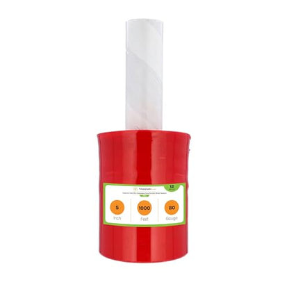 PSBM Dark Red Mini Stretch Film/Wrap with Handle 5" x 1000' 80 GA 12 Rolls - color: Red, size: 5 Inch