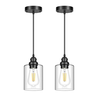 Licperron 2 Pack Modern Black Pendant Lighting, Clear Glass Shade Pendant Lights Kitchen Island, Hanging Ceiling Light Fixture, Farmhouse Pendant Lighting for Dining Room Bedroom Bar Office - size: 2-Pack