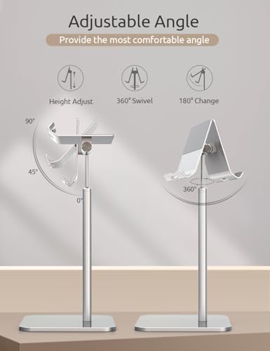 ODOSOLA Tablet Stand Height Angle Adjustable, Eye-Level Desktop iPad Stands Tablet Holder for Home Office, Cradle Dock for iPad Pro 12.9, Air Mini 4, Kindle, E-Reader, Nexus, iPhone (4-13'') Silver