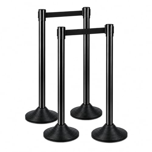 4 Pack Crowd Control Stanchions, 41.4 in Black Retractable Barriers