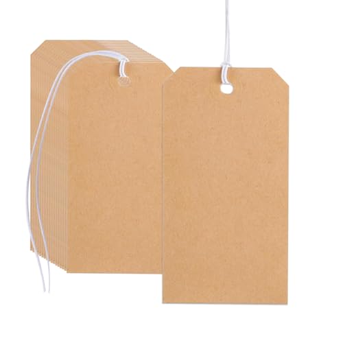 100 Pack Kraft Tags with Elastic String Attached, 4.76''×2.36' - color: Kraft