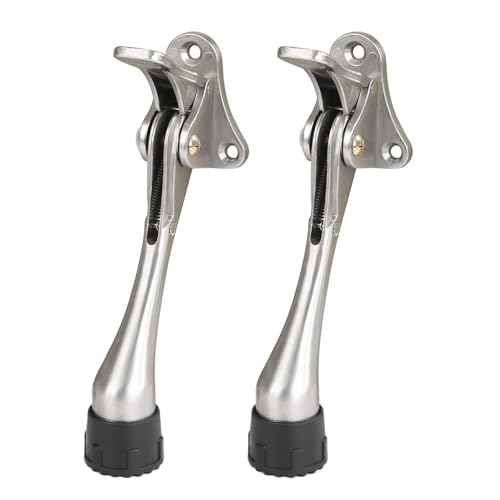 Kickdown Door Stopper 5Inches - 2 Packs One Touch Adjustable Height Door Stop for The Bottom of Door The Bottom of Door Aluminum Alloy Metal Door Stopper with Rubber Tip Satin Nickel - color: 5inch Satin Nickel, size: 5inch 2pack