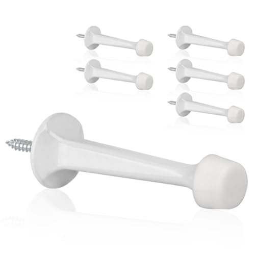6 Pack Solid Rigid Door Stops - Heavy Duty Door Stoppers Wall Protector with Soft Rubber Tips, White - color: White, size: 6 Pack