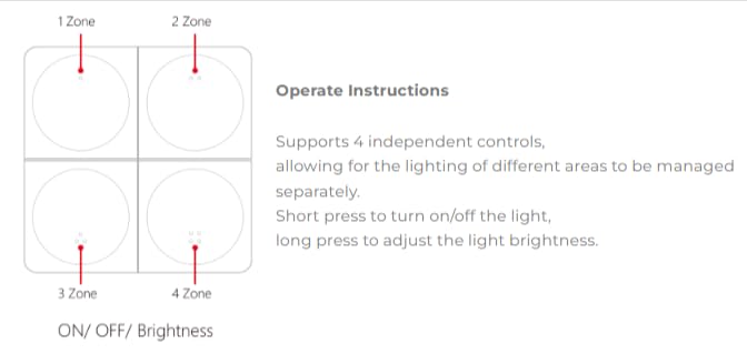 MiBOXER K4-W 4-Gang Wireless Dimming Panel, 2.4GHz 4-Zone LED Brightness & CCT Wall Remote, Battery-Free Wired Panel - color: White
