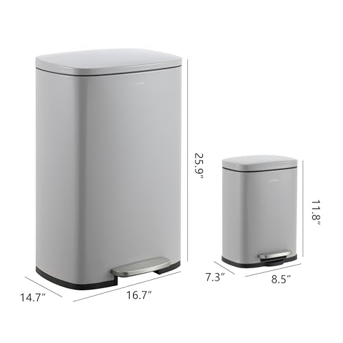 happimess Connor 2-Piece Iron Trash Can, Gloss Gray - color: Fog Gray