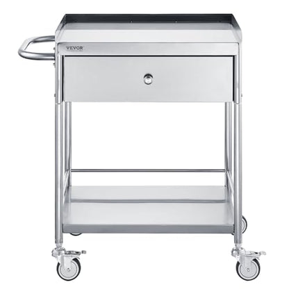 VEVOR Stainless Steel Utility Cart with Wheels - Medical/Dental Lab Cart - 2 Shelves/1 Drawer - style: Catering Cart