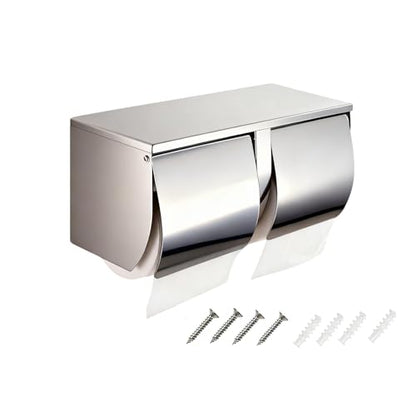 Double Toilet Paper Holder with Shelf, Wall Mount Tissue Dispenser