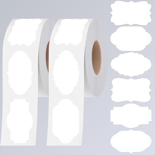 600 PCS Kraft Paper Stickers, 6 Fancy Shapes Labels Self Adhesive Blank Stickers for Crafts, Homemade Food Jars, Gift Tags, Name Labels, Envelope Labels, Home Office Business Uses (White, 1.2” x 2”) - color: White, size: 1.2” x 2”