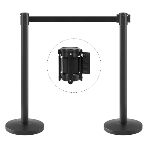 kaiyomi 2 Pack Stanchions with Retractable Barriers 11 Feet Belts (Black) - color: Black