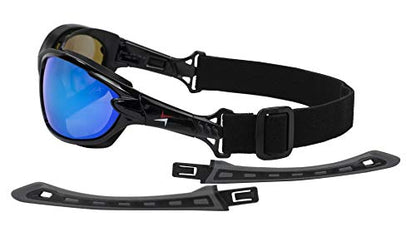 X Power ANSI Z87+ Safety Sunglasses Impact Resistant Polycarbonate Lens & Double Injection Frame - color: 001 Black & Grey Frame / Blue White Mirror Lens