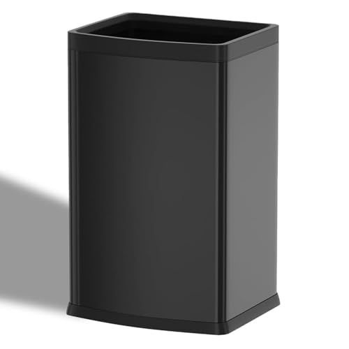 6.6 Gallon/25L Stainless Steel Square Trash Can, Large Capacity Kitchen Garbage Can, Business Trash Bin, Tall, Elegant, Black Waste Basket, for Home, Office, Hotel (25L Black) - color: 25L Black