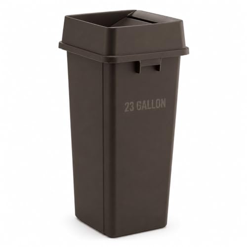 1 Pack Brown 23 Gallon Square Commercial Trash Can with Lid, Heavy Duty Plastic Waste Bin with Venting Channels and Built-in Handles - color: Brown, size: 23 Gallon